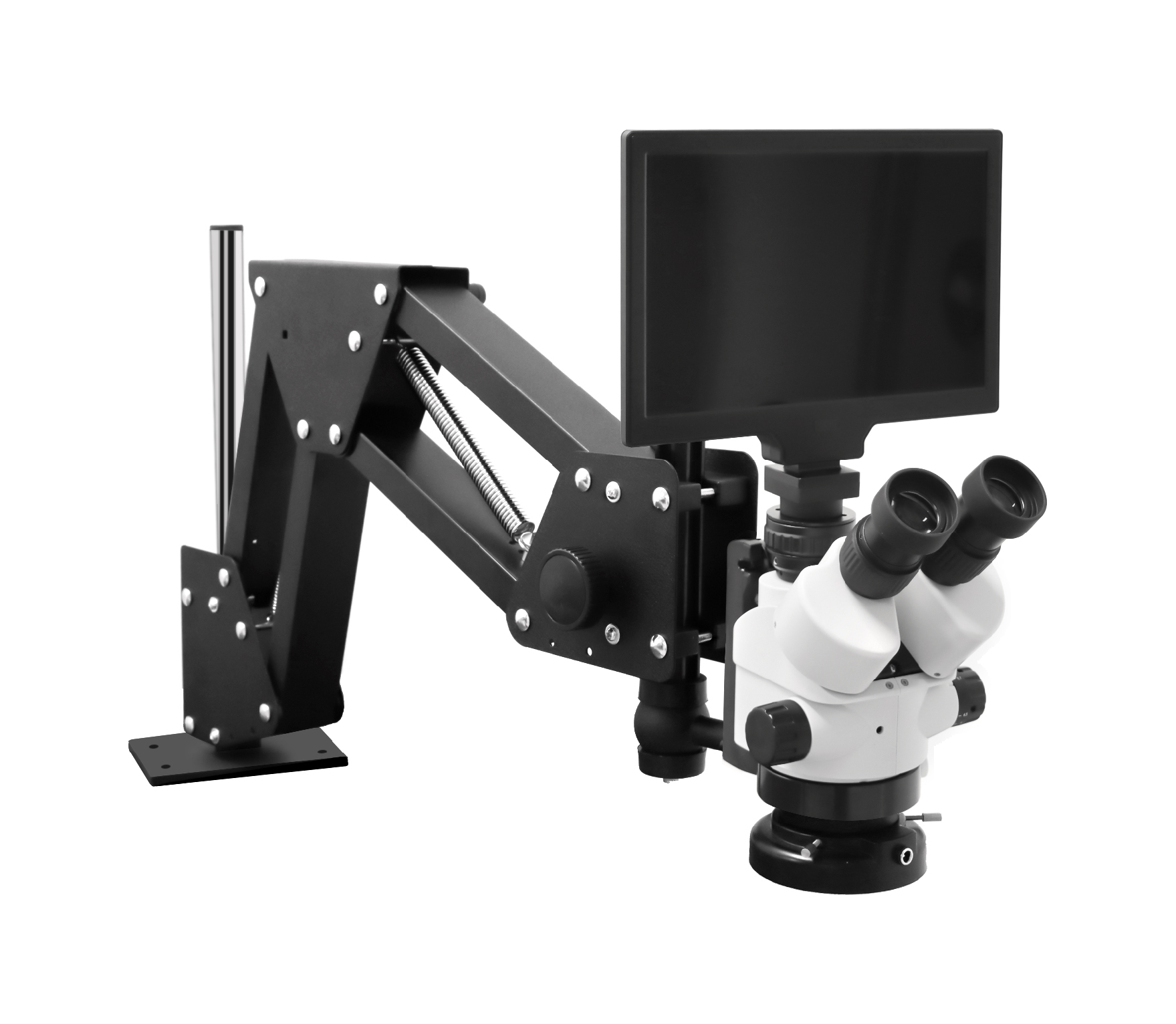 KYG HH-MS01B Digital Trinocular Stereo Zoom Microscope with 10.1-Inch Display HH-MS01B (KYG0084), front view