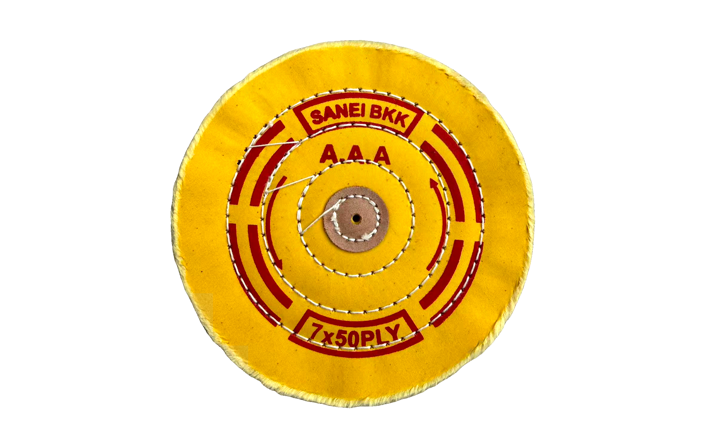 SANEI BKK Yellow Cotton Buffing Wheel – 7" × 50 Ply (KYG1725-SANEIBKK), front view