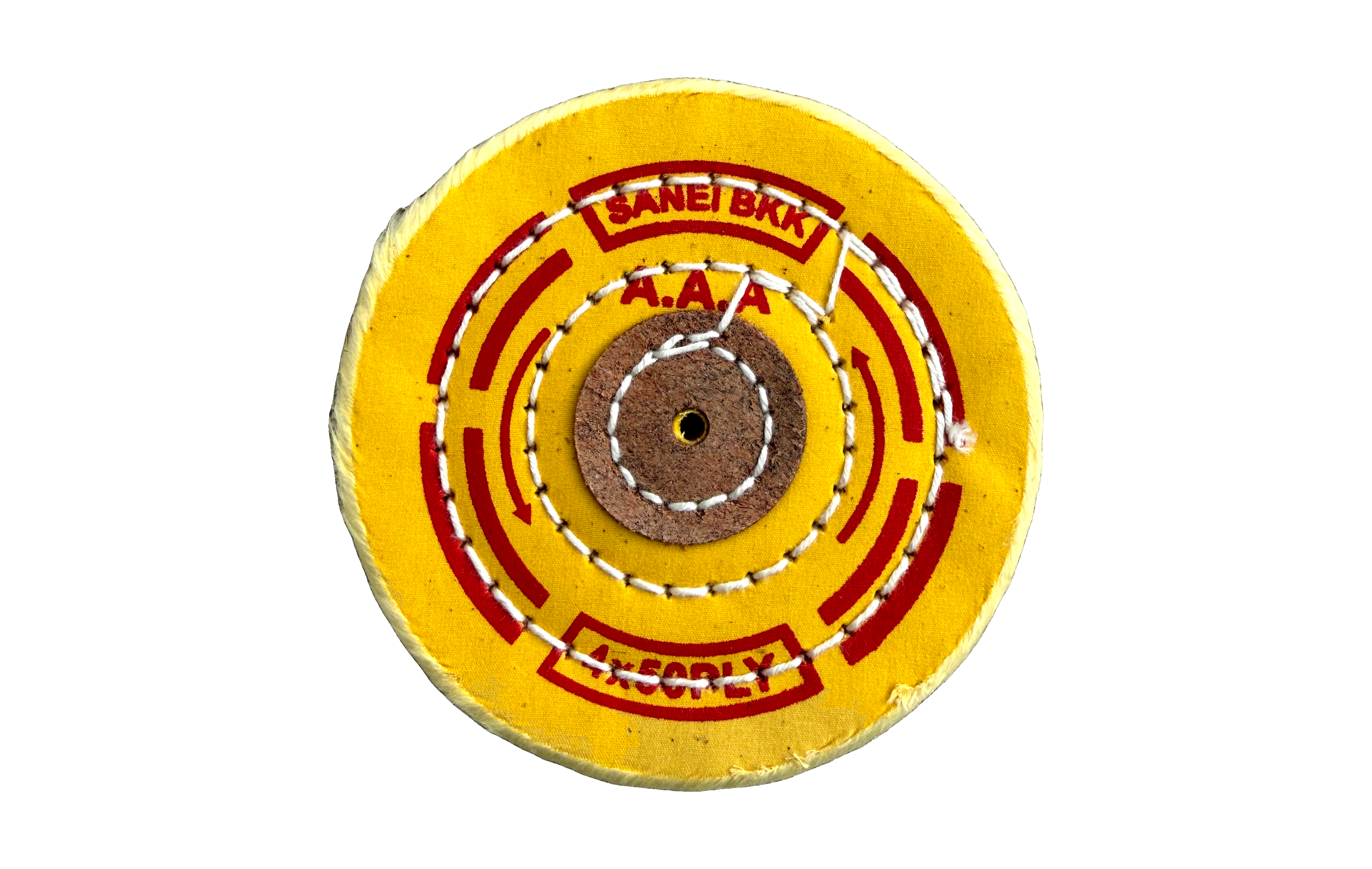 SANEI BKK Yellow Cotton Buffing Wheel – 4" × 50 Ply (KYG1722-SANEIBKK), front view