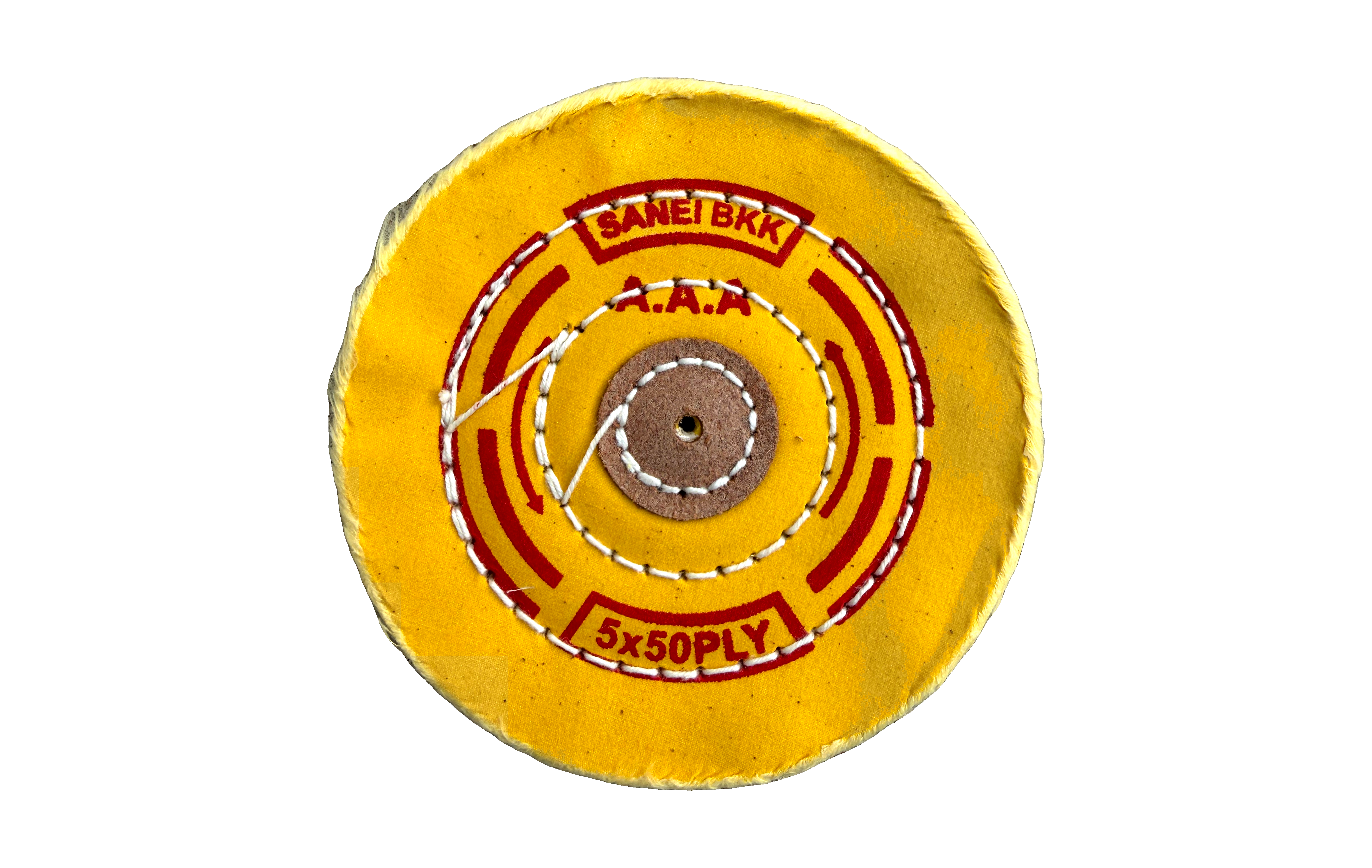 SANEI BKK Yellow Cotton Buffing Wheel – 5" × 50 Ply (KYG1723-SANEIBKK), front view