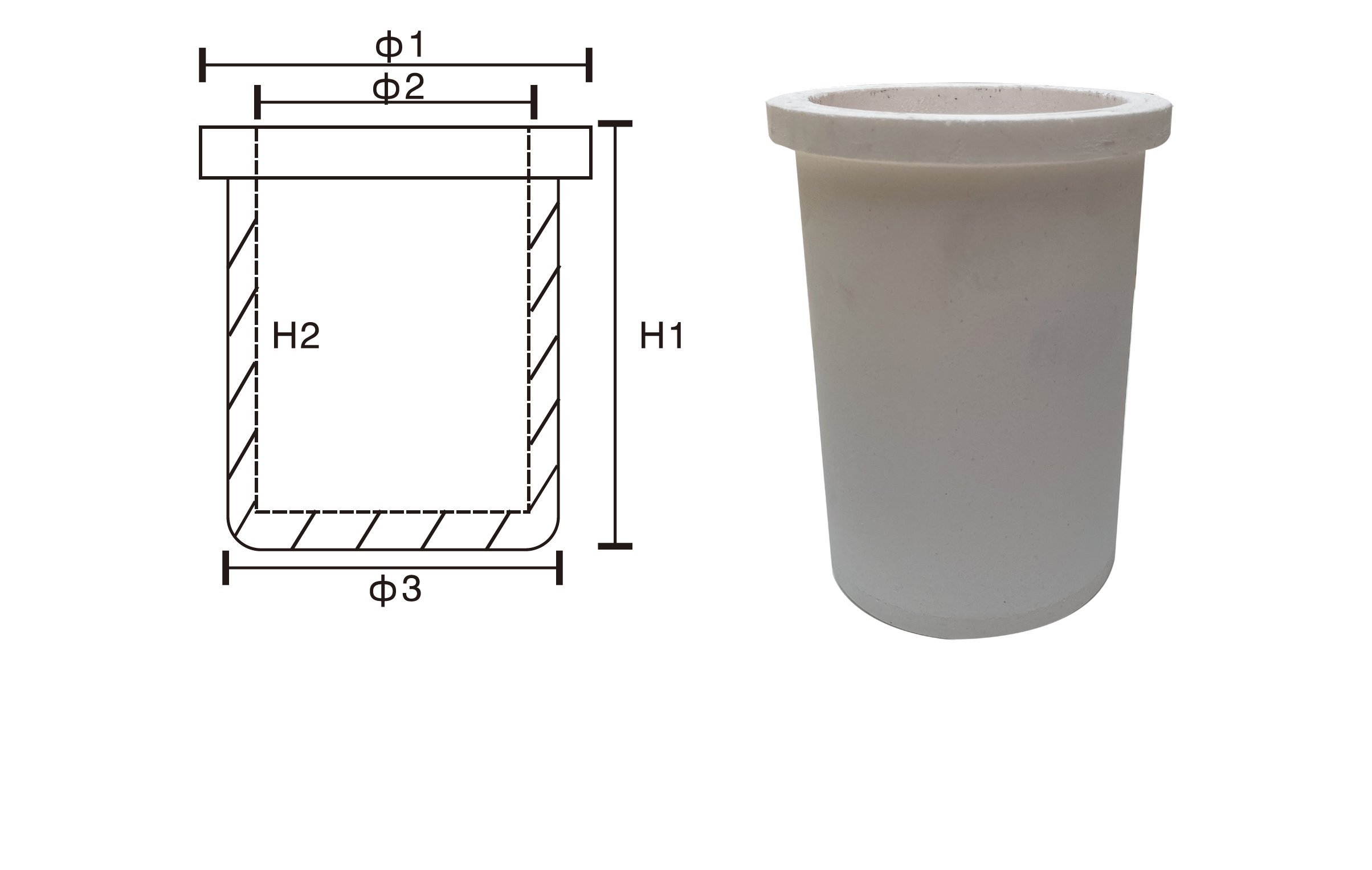 KYG Graphite Crucible with Quartz Sleeve (KYG1509), angle view