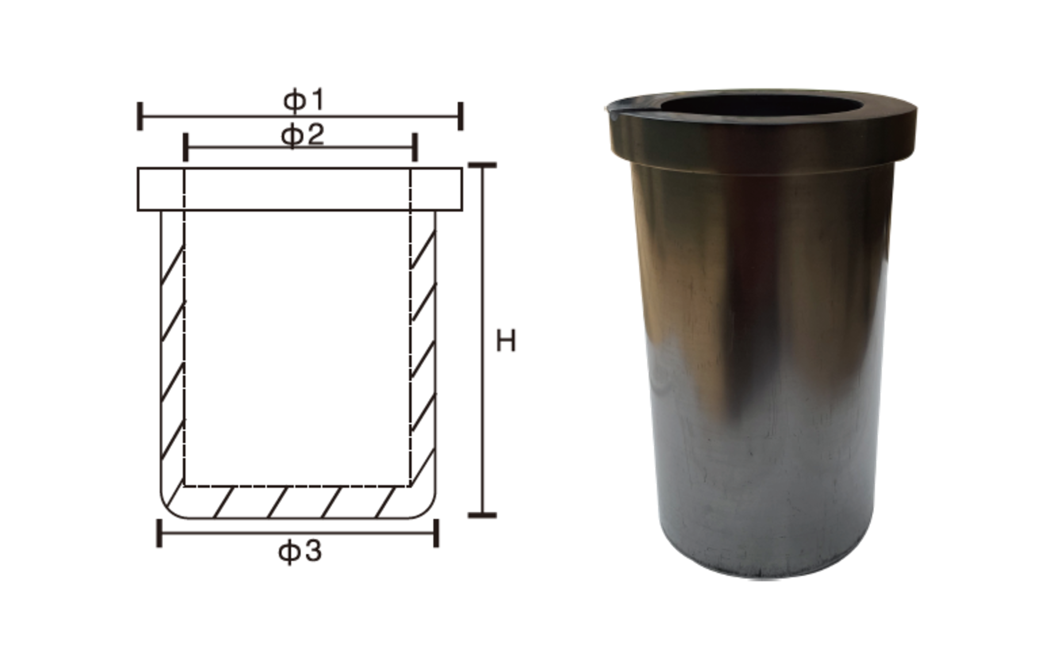 KYG Graphite Melting Crucible (KYG1510), angle view
