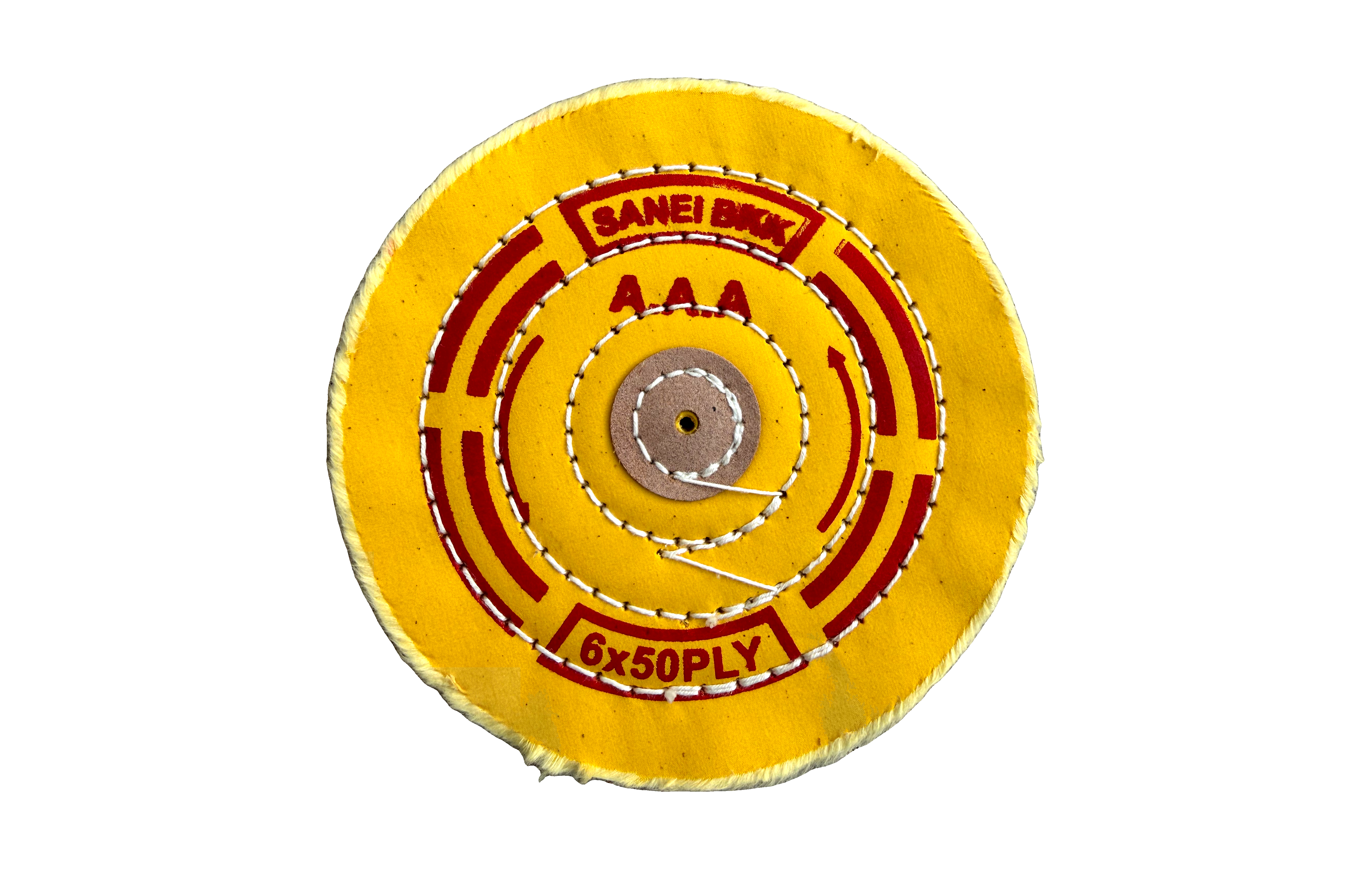 SANEI BKK Yellow Cotton Buffing Wheel – 6" × 50 Ply (KYG1724-SANEIBKK), front view